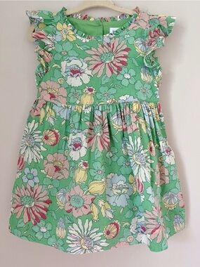 GAP Green Floral Ruffle Sleeve Dress